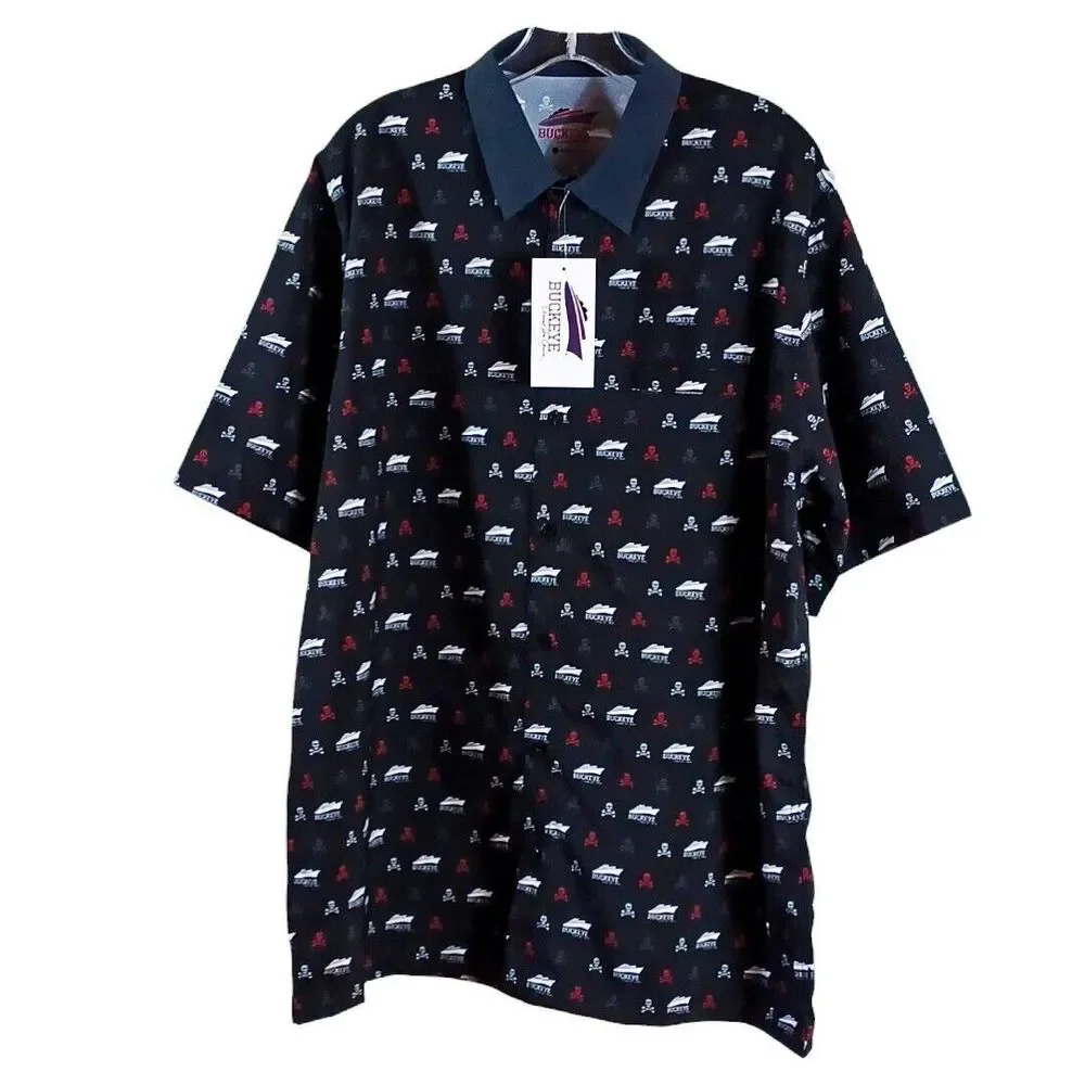 NWT Buckeye Cruise for Cancer Black Beach Skull Coastal Button Up Shirt Mens XL - Picture 1 of 9